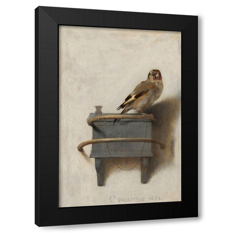 The Goldfinch Black Modern Wood Framed Art Print with Double Matting by Fabritius, Carel