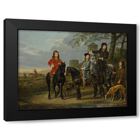 Equestrian Portrait of Cornelis and Michiel Pompe van Meerdervoort Black Modern Wood Framed Art Print by Cuyp, Aelbert