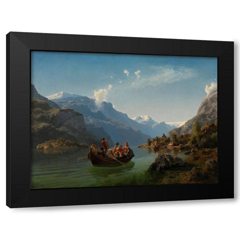 Bridal Procession on the Hardangerfjord Black Modern Wood Framed Art Print by Tidemand, Adolph