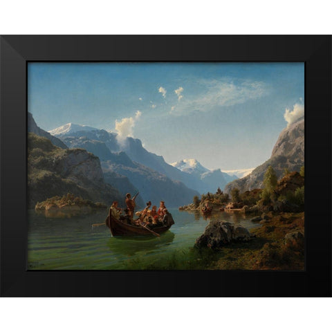 Bridal Procession on the Hardangerfjord Black Modern Wood Framed Art Print by Tidemand, Adolph