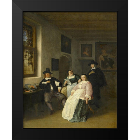 The De Goyer family and the painter Black Modern Wood Framed Art Print by Ostade, Adriaen van