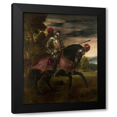 Equestrian Portrait of Charles V Black Modern Wood Framed Art Print with Double Matting by Titian