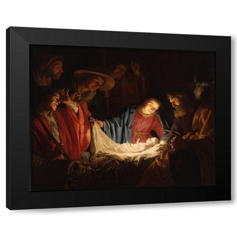 Adoration of the Shepherds Black Modern Wood Framed Art Print by van Honthorst, Gerard