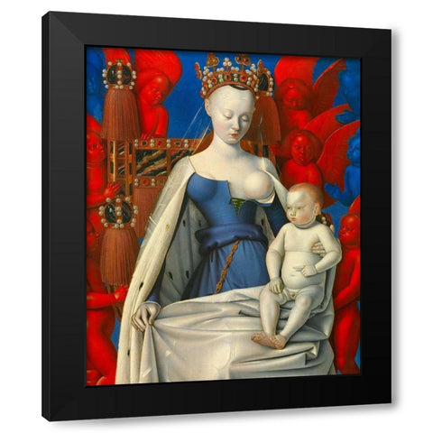 Virgin and Child Surrounded by Angels Black Modern Wood Framed Art Print by Fouquet, Jean