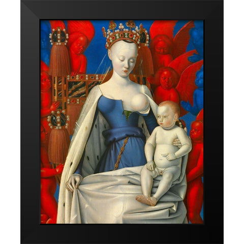 Virgin and Child Surrounded by Angels Black Modern Wood Framed Art Print by Fouquet, Jean