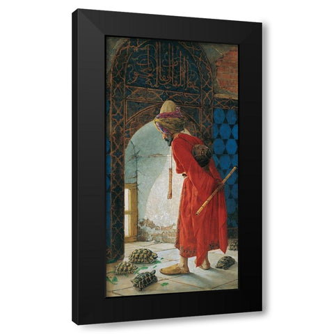 The Tortoise Trainer Black Modern Wood Framed Art Print with Double Matting by Bey, Osman Hamdi