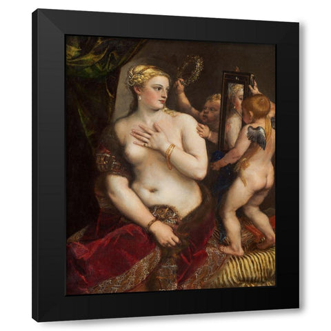 Venus with a Mirror Black Modern Wood Framed Art Print by Titian