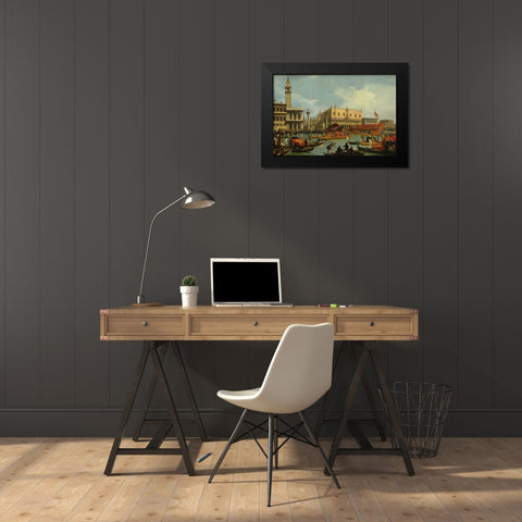 The Return of the Bucentaur to the Molo on Ascension Day Black Modern Wood Framed Art Print by Canaletto