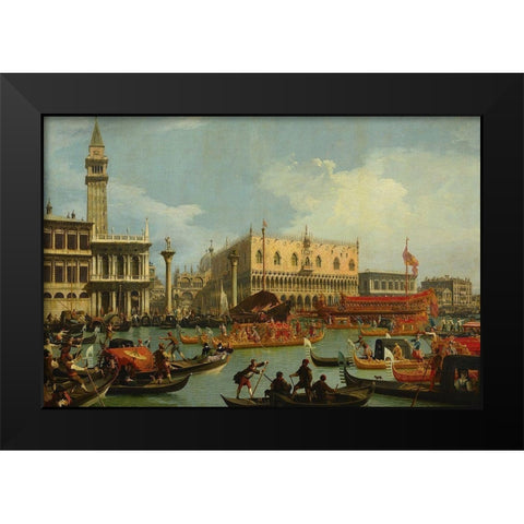 The Return of the Bucentaur to the Molo on Ascension Day Black Modern Wood Framed Art Print by Canaletto