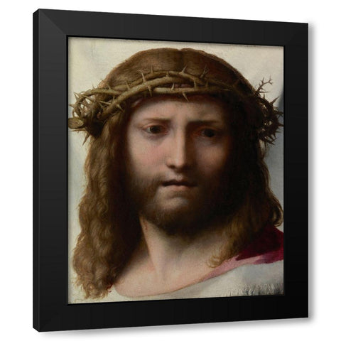 Head of Christ Black Modern Wood Framed Art Print with Double Matting by Correggio