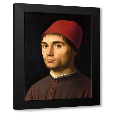 Portrait of a Man Black Modern Wood Framed Art Print by da Messina, Antonello
