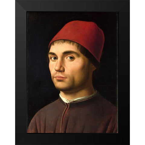 Portrait of a Man Black Modern Wood Framed Art Print by da Messina, Antonello