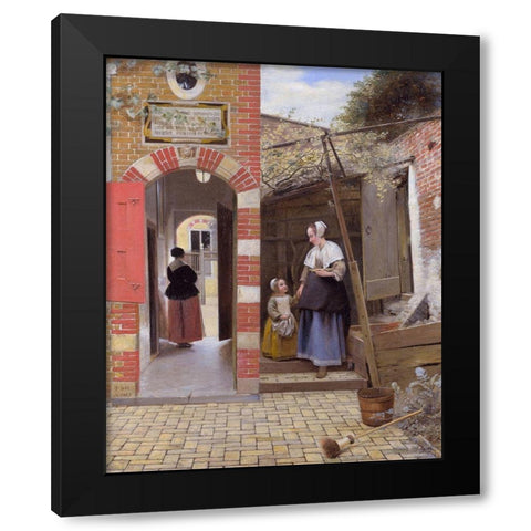 The Courtyard of a House in Delft Black Modern Wood Framed Art Print by de Hooch, Pieter
