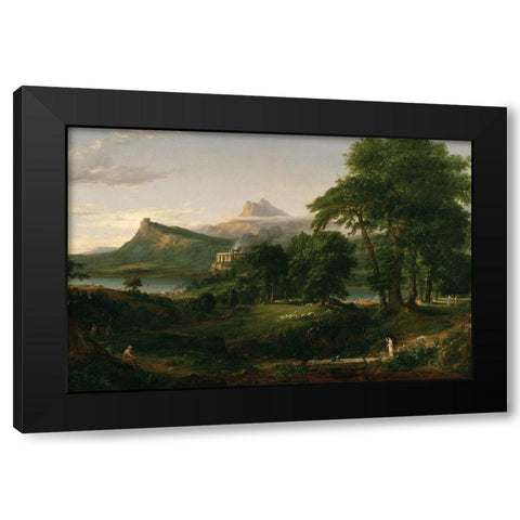 The Course of Empire The Arcadian or Pastoral State Black Modern Wood Framed Art Print with Double Matting by Cole, Thomas