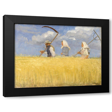 Harvesters Black Modern Wood Framed Art Print by Ancher, Anna