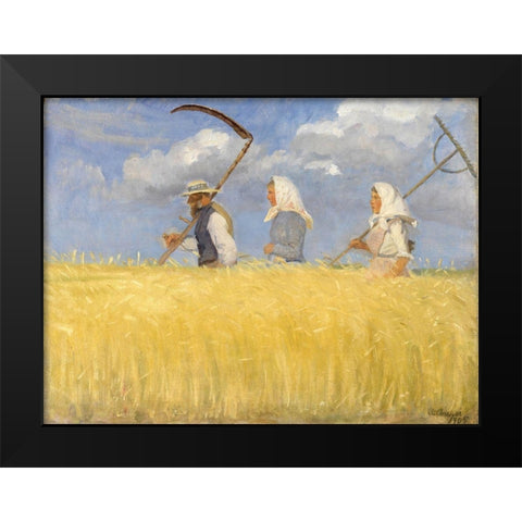Harvesters Black Modern Wood Framed Art Print by Ancher, Anna