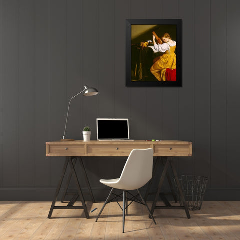 The Lute Player Black Modern Wood Framed Art Print by Gentileschi, Orazio