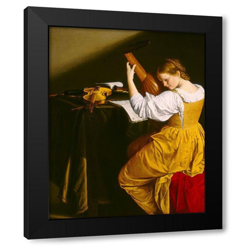 The Lute Player Black Modern Wood Framed Art Print by Gentileschi, Orazio