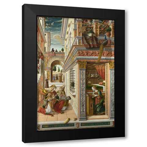 The Annunciation, with Saint Emidius Black Modern Wood Framed Art Print by Crivelli, Carlo