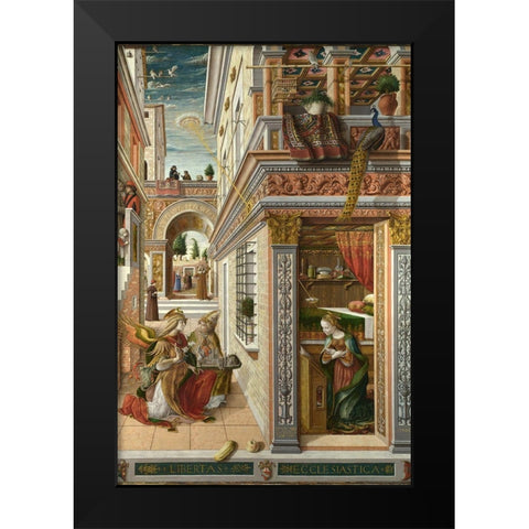 The Annunciation, with Saint Emidius Black Modern Wood Framed Art Print by Crivelli, Carlo