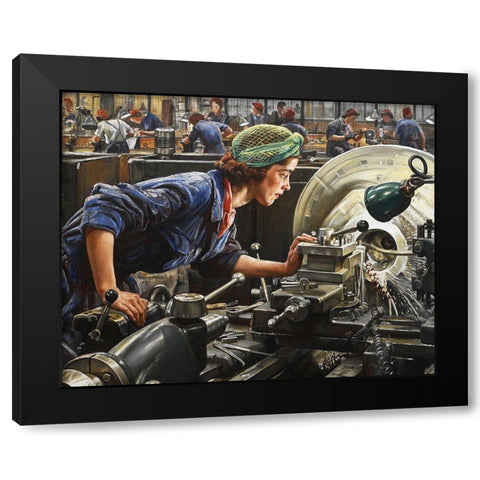 Ruby Loftus Screwing a Breech-ring Black Modern Wood Framed Art Print by Knight, Laura