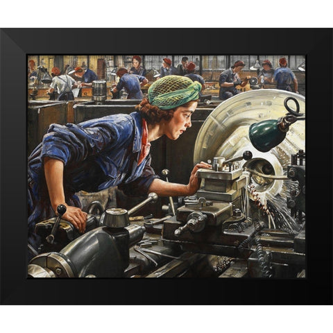 Ruby Loftus Screwing a Breech-ring Black Modern Wood Framed Art Print by Knight, Laura