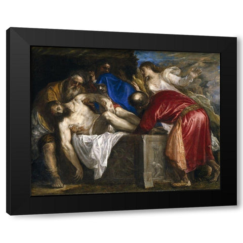 The Entombment Black Modern Wood Framed Art Print with Double Matting by Titian