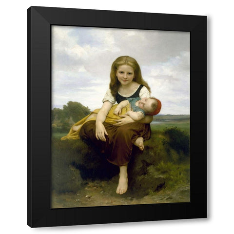 The Elder Sister Black Modern Wood Framed Art Print by Bouguereau, William-Adolphe