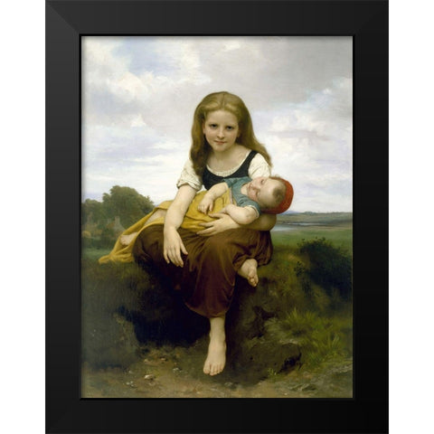 The Elder Sister Black Modern Wood Framed Art Print by Bouguereau, William-Adolphe