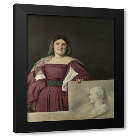 La Schiavona Black Modern Wood Framed Art Print with Double Matting by Titian