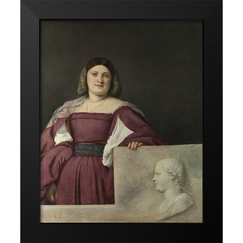 La Schiavona Black Modern Wood Framed Art Print by Titian