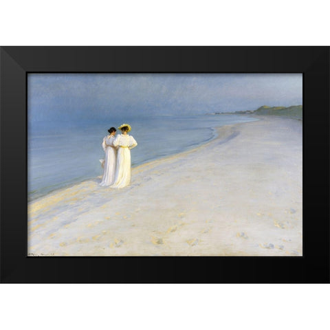 Summer evening on Skagens Beach Black Modern Wood Framed Art Print by Kroyer, Peder Severin