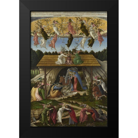 Mystic Nativity Black Modern Wood Framed Art Print by Botticelli, Sandro