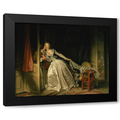 The Stolen Kiss Black Modern Wood Framed Art Print with Double Matting by Fragonard, Jean-Honore