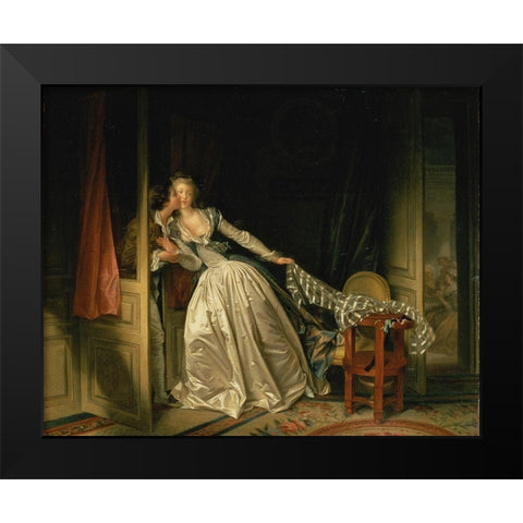 The Stolen Kiss Black Modern Wood Framed Art Print by Fragonard, Jean-Honore