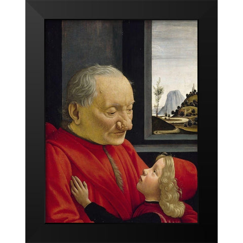 An Old Man and his Grandson Black Modern Wood Framed Art Print by Ghirlandaio, Domenico