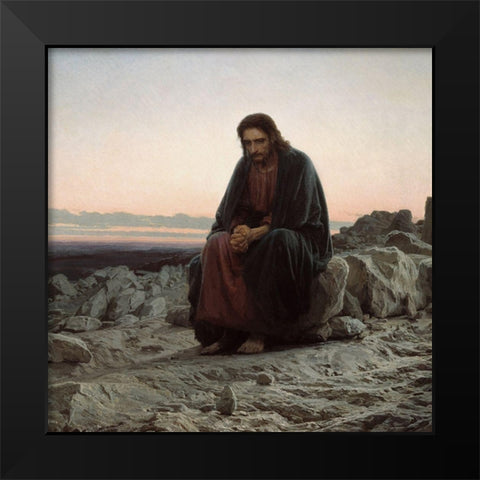 Christ in the Desert Black Modern Wood Framed Art Print by Kramskoi, Ivan