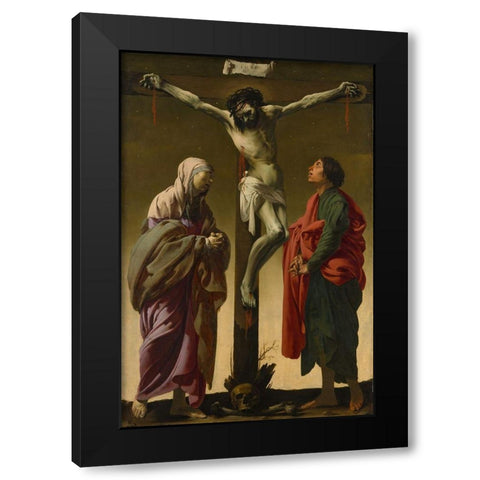 Crucifixion with the Virgin and St John Black Modern Wood Framed Art Print by ter Brugghen, Hendrick