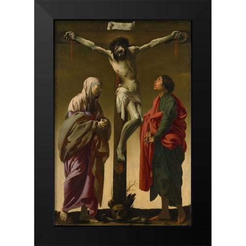 Crucifixion with the Virgin and St John Black Modern Wood Framed Art Print by ter Brugghen, Hendrick