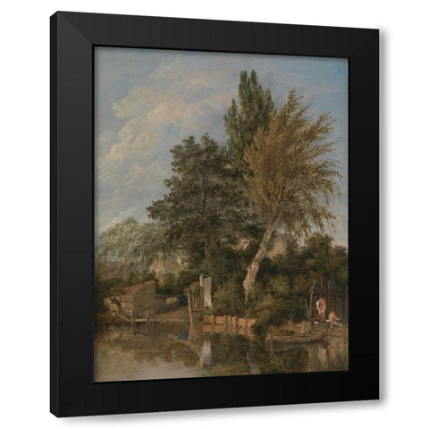 Boys Bathing on theÂ River Wensum, Norwich Black Modern Wood Framed Art Print by Crome, John