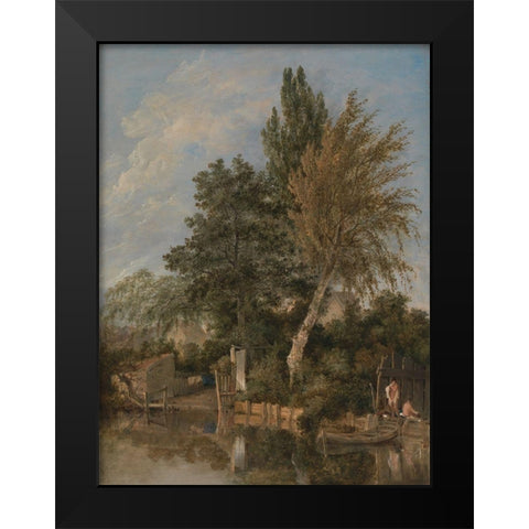 Boys Bathing on theÂ River Wensum, Norwich Black Modern Wood Framed Art Print by Crome, John