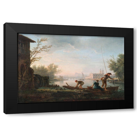 Four Times of the Day, Morning Black Modern Wood Framed Art Print by Vernet, Claude Joseph