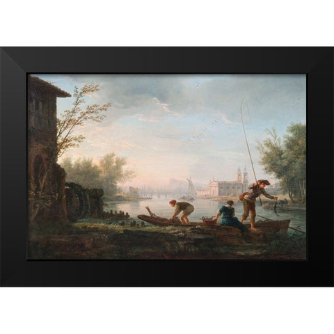 Four Times of the Day, Morning Black Modern Wood Framed Art Print by Vernet, Claude Joseph