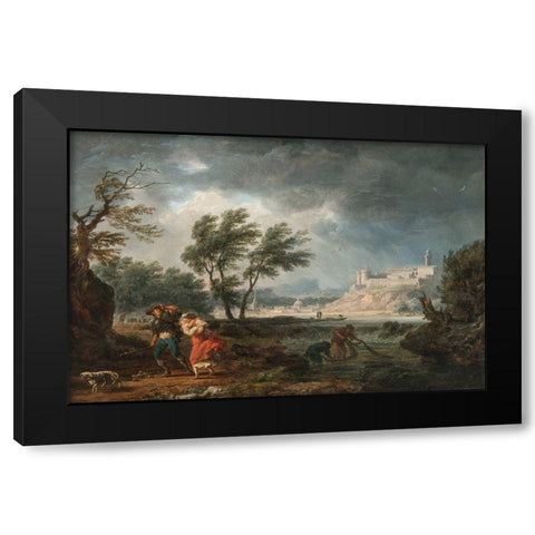 Four Times of the Day, Midday Black Modern Wood Framed Art Print by Vernet, Claude Joseph