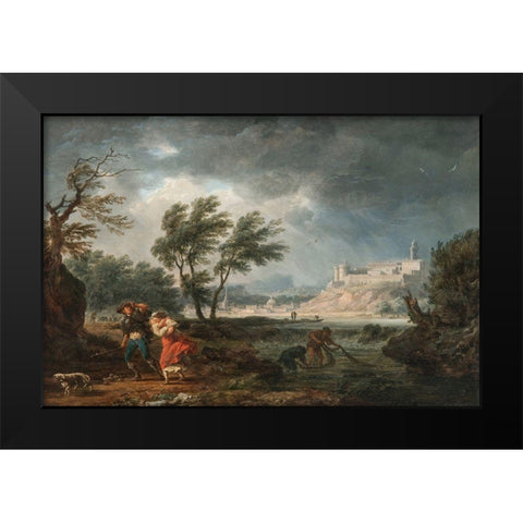 Four Times of the Day, Midday Black Modern Wood Framed Art Print by Vernet, Claude Joseph