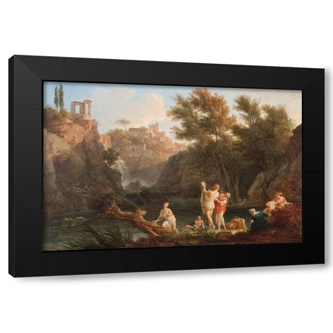 Four Times of the Day, Evening Black Modern Wood Framed Art Print with Double Matting by Vernet, Claude Joseph