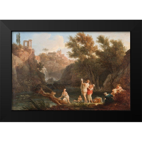 Four Times of the Day, Evening Black Modern Wood Framed Art Print by Vernet, Claude Joseph