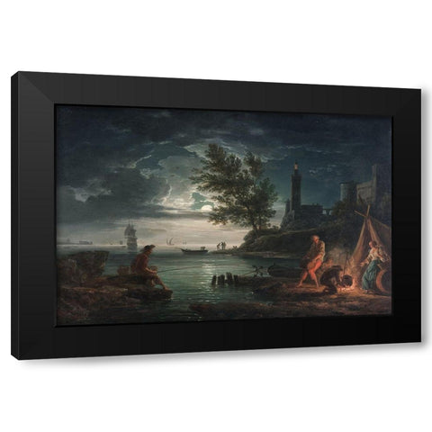 Four Times of the Day, Night Black Modern Wood Framed Art Print by Vernet, Claude Joseph