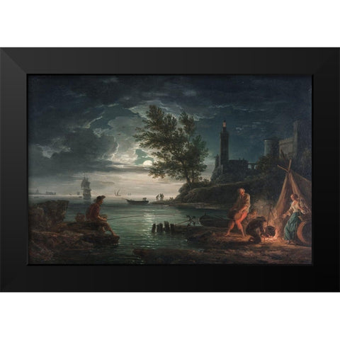 Four Times of the Day, Night Black Modern Wood Framed Art Print by Vernet, Claude Joseph