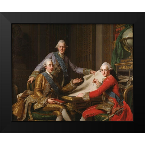 King Gustav III of Sweden and His Brothers Black Modern Wood Framed Art Print by Roslin, Alexander